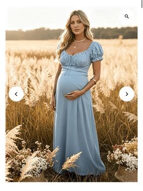 Momyknows Ruffle Ruched Lace-Up Big Swing Boho Western Maternity Maxi Dress